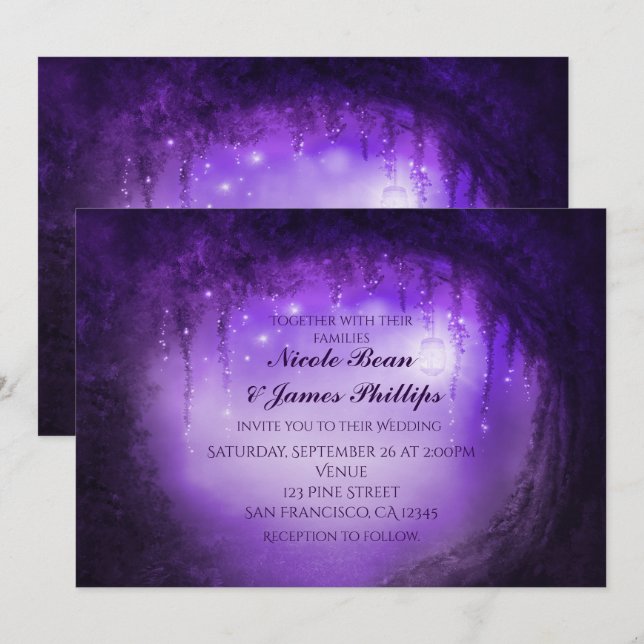 Purple Enchanted Forest Tree Fantasy Invitations (Front/Back)