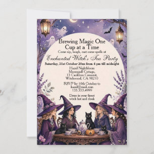 Purple Enchanted Witch Tea Party Midnight Moonlit Invitation
