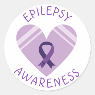 Purple Epilepsy Awareness Heart Ribbon Support Classic Round Sticker