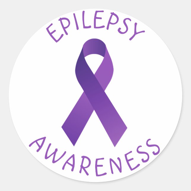 Purple Epilepsy Awareness Ribbon Support Classic Round Sticker (Front)