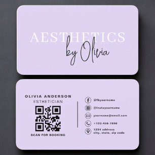 Purple Esthetician Skincare QR Code  Business Card
