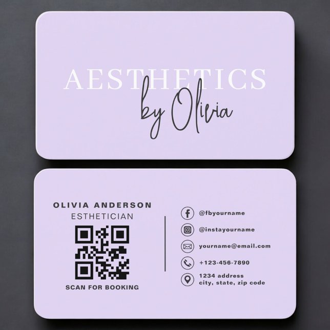 Purple Esthetician Skincare QR Code  Business Card (Creator Uploaded)