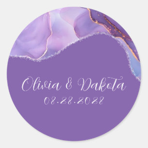 Purple Ethereal Alcohol Ink Wedding  Classic Round Sticker