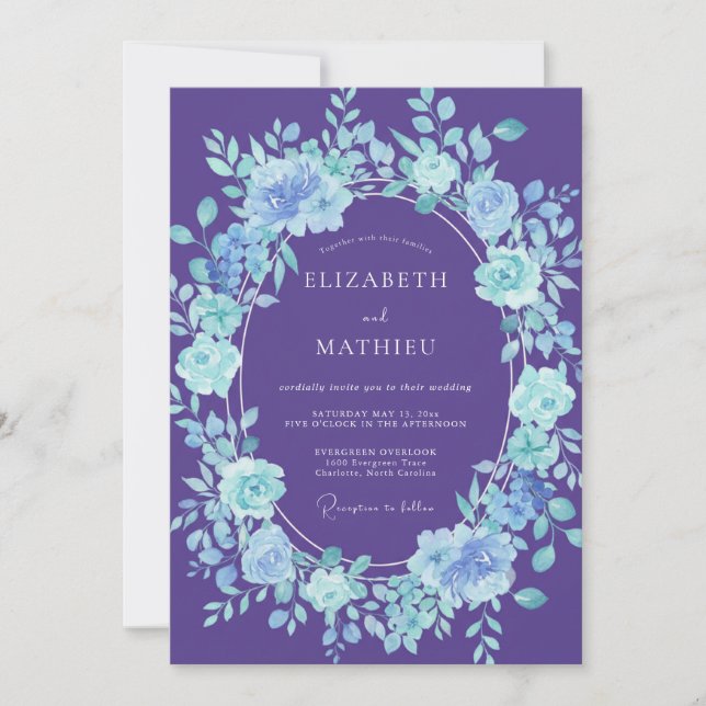 Purple Ethereal Floral Wedding Invitation (Front)