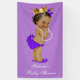Purple Ethnic Princess Baby Shower Gold Crown Banner