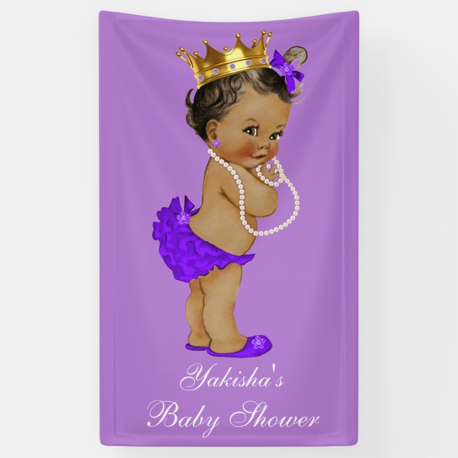Purple Ethnic Princess Baby Shower Gold Crown Banner (Vertical)