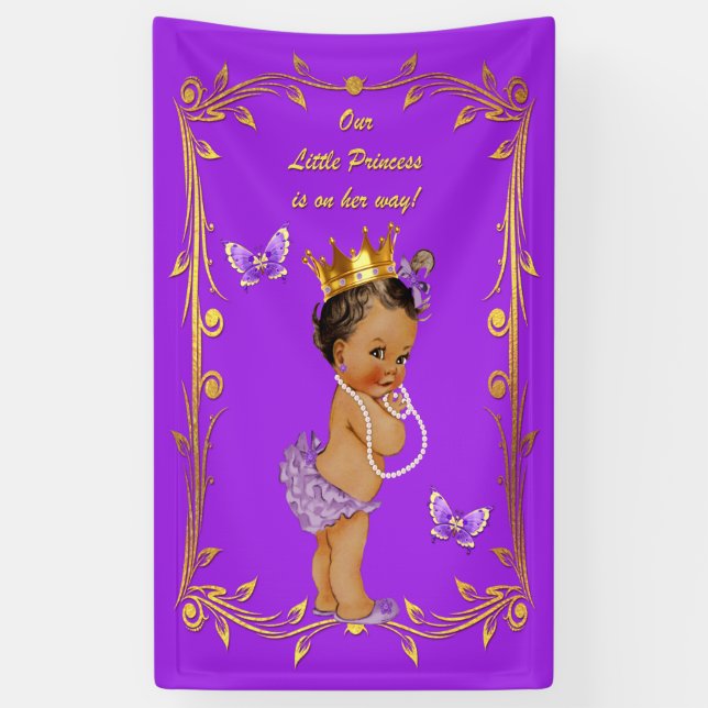 Purple Ethnic Princess Butterflies Gold Frame Banner (Vertical)