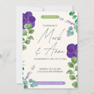 Purple Eucalyptus Wedding Invitation Modern Floral