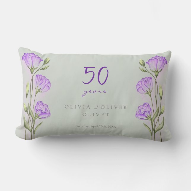 Purple Eustomas Wedding Anniversary 50 Years Lumbar Cushion (Front)
