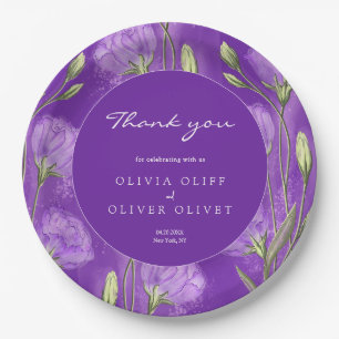 Purple Eustomas Wedding Thank you Paper Plate
