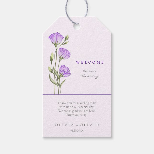 Purple Eustomas Wedding Welcome Gift Tags (Front)