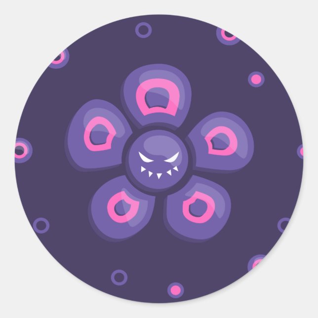 Purple Evil Flower Classic Round Sticker (Front)