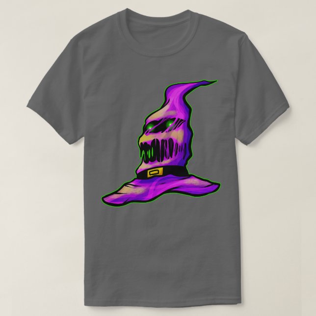 Purple Evil Witch Hat Halloween T-Shirt (Design Front)
