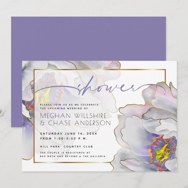 Purple Exotic Couple's Shower Invitation (Front/Back)