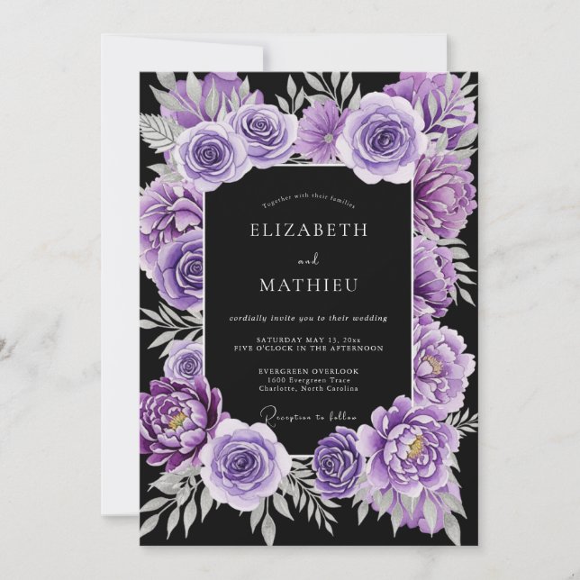 Purple Exquisite Botanical Wedding Invitation (Front)