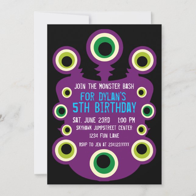 Purple Eyes Monster Birthday Party Invitations (Front)