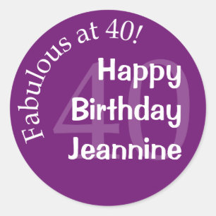 Purple Fabulous at 40 Fortieth Birthday Classic Round Sticker