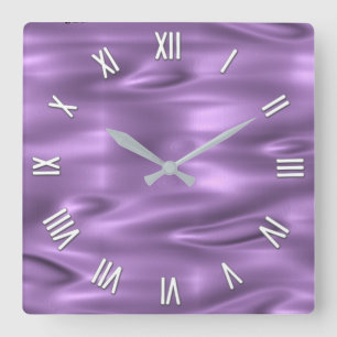 Purple Face with White Numerals Square Wall Clock
