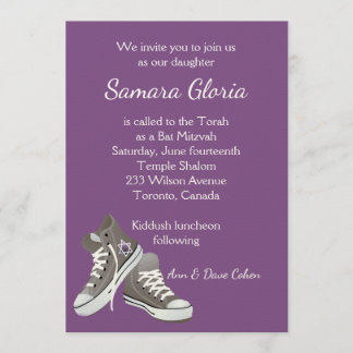 Purple Fade Star Sneakers Bat Mitzvah Invitation