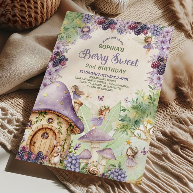 Purple Fairy Berry Sweet 2nd Birthday Invitation (Creator Uploaded)
