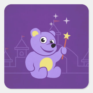 Purple Fairy Cartoon Teddy Bear Square Sticker