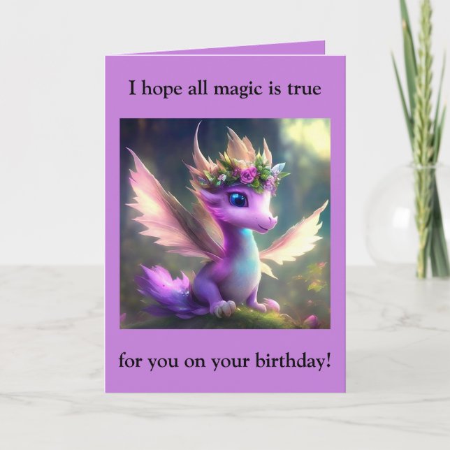 Purple Fairy Dragon Birthday Card (Front)