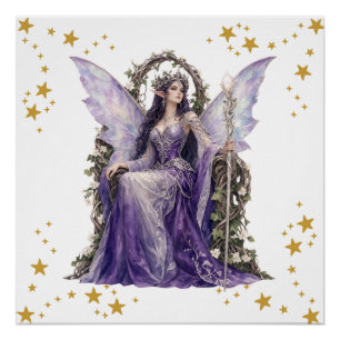 Purple Fairy Fantasy Birthday Welcome Hand Fan. Poster