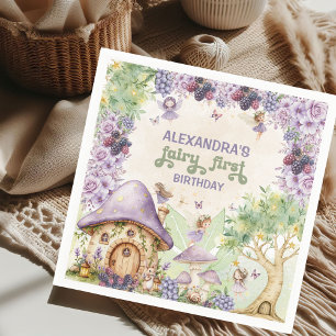 Purple  Fairy First Berry First Birthday Napkin