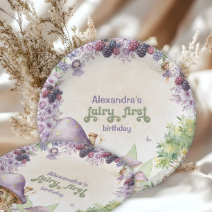 Purple Fairy First Berry First Birthday Paper Plate