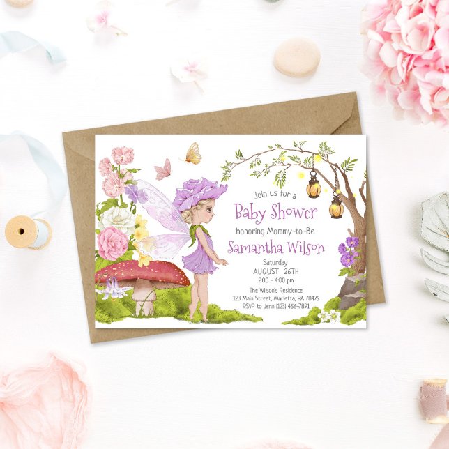 Purple Fairy Floral Fairy Tale Baby Shower Invitation (Creator Uploaded)