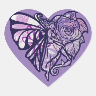 Purple Fairy Garden Rose Fairies Gardening Heart Heart Sticker