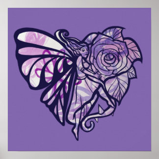 Purple Fairy Garden Rose Fairies Gardening Heart   Poster