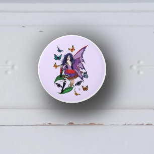 Purple Fairy Mushroom Butterflies Ceramic Knob