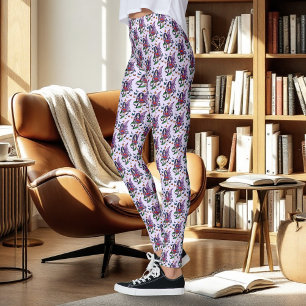 Purple Fairy Mushroom Butterflies Leggings