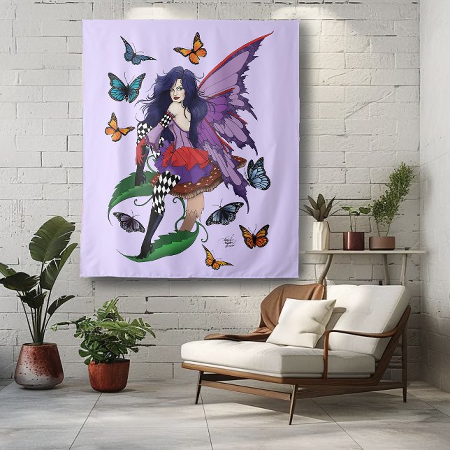 Purple Fairy Mushroom Butterflies Tapestry (Creator Uploaded)