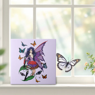 Purple Fairy Mushroom Butterflies Tile