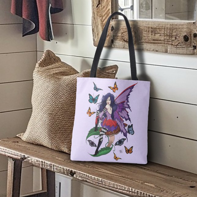 Purple Fairy Mushroom Butterflies Tote Bag (Creator Uploaded)