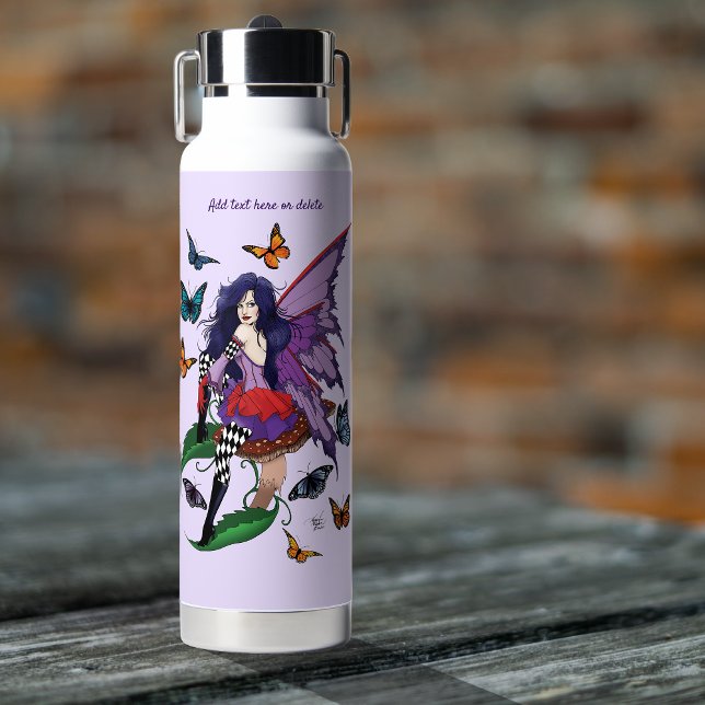 Purple Fairy Mushroom Butterflies Water Bottle (Creator Uploaded)