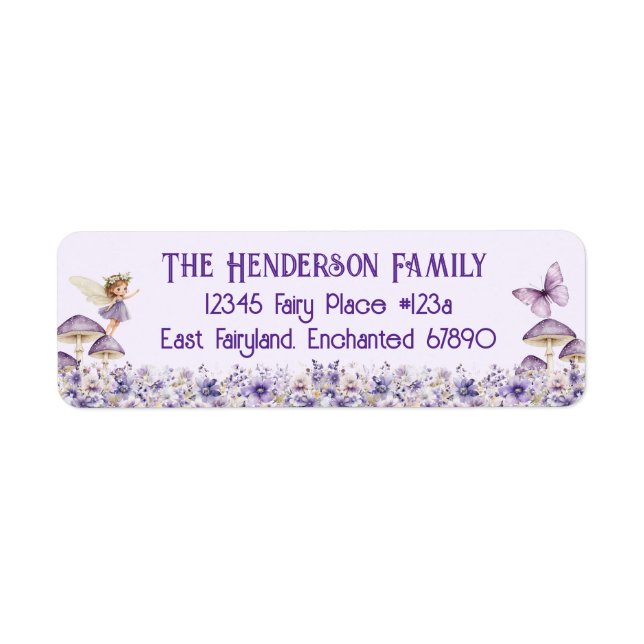 Purple Fairy Party Return Address Label (Front)