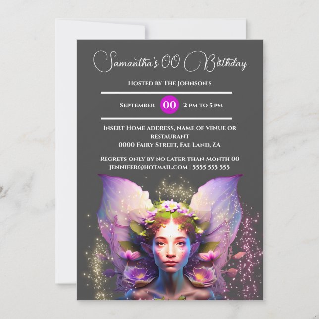 Purple fairy pixie princess enchanted fairytale invitation (Front)