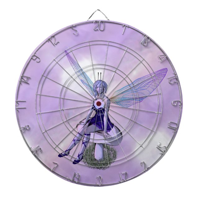 Purple Fairy sitting on Mushroom Dartboard (Front)