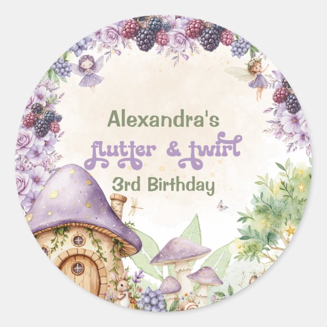 Purple Fairy Third Berry 3rd Birthday Classic Round Sticker (Front)