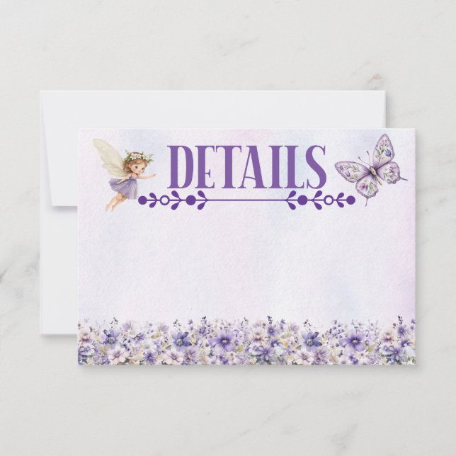 Purple Fairy Watercolor Floral Birthday Details  (Front)
