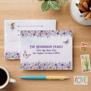 Purple Fairy Watercolor Floral Return Address  Envelope