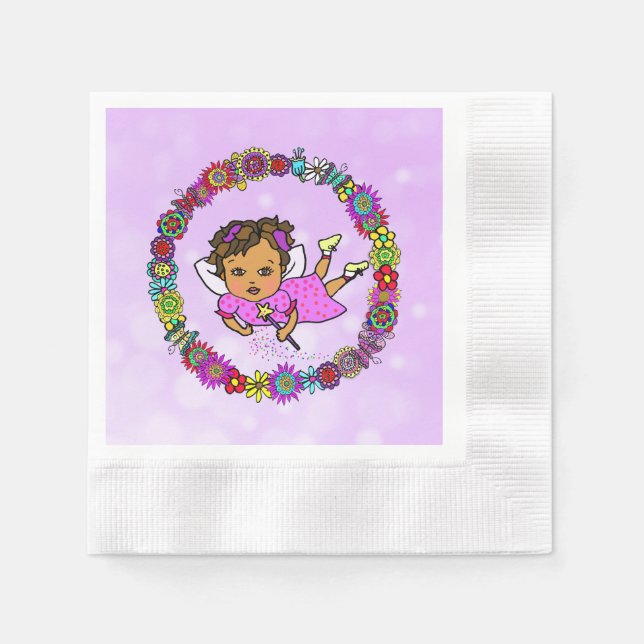Purple Fairy with Wand Whimsical Birthday Napkin (Front)