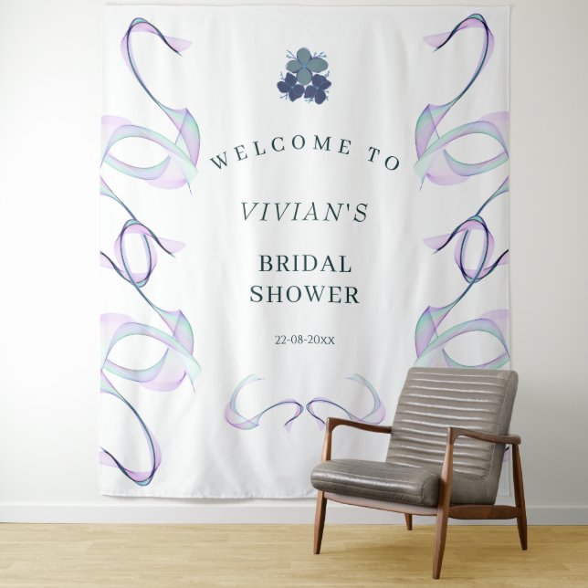 Purple Faith Floral Bridal Shower Welcome Tapestry (In Situ)