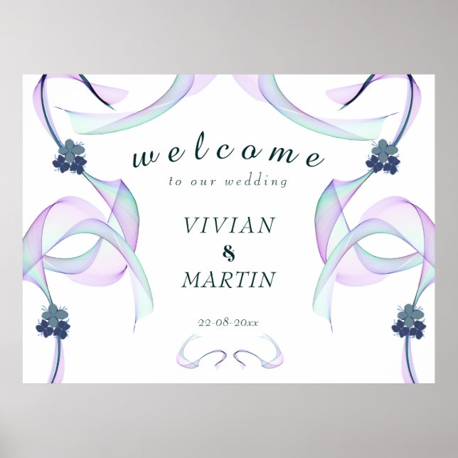 Purple Faith Mini Floral Wedding Welcome Poster (Front)