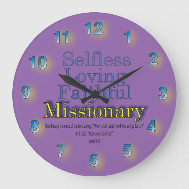 Purple Faithful Selfless Ministerial Missionary Large Clock (Front)