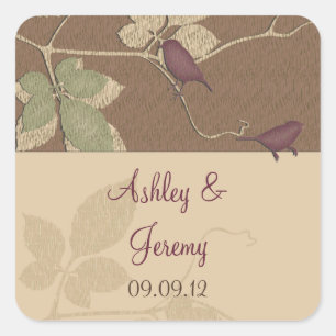 Purple Fall Birds Leaves Wedding Envelope Seal