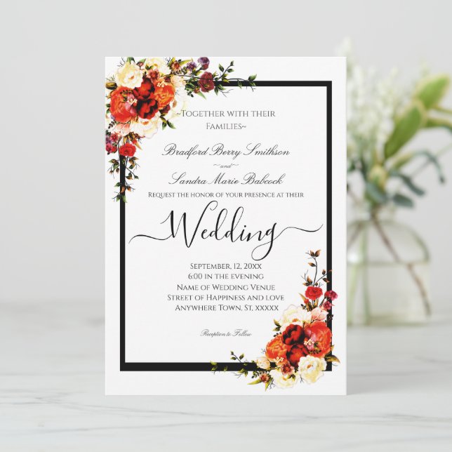 Purple Fall Flowers Terracotta Cream Burgundy  Inv Invitation (Standing Front)